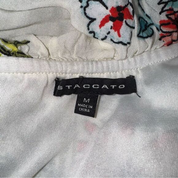 Staccato White Floral One-Shoulder Mini Dress Tropical Hawaiian Double Layer M - Picture 9 of 12